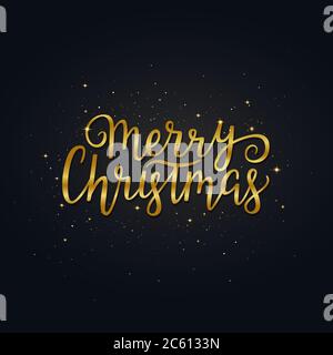 Lettres de Noël dessinées à la main. Texte de Noël doré brillant avec paillettes et étoiles. Calligraphie de Noël. Vecteur de vacances d'hiver Illustration de Vecteur