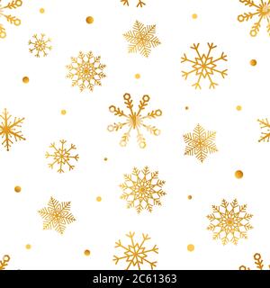 Motif flocons de neige sans coutures. Papier cadeau de Noël avec flocons de neige dorés. Éléments de design d'hiver pour textiles, papier peint, cartes. Illustration vectorielle Illustration de Vecteur