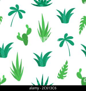 Motif de cactus tropical sans coutures. Fond naturel dessiné à la main avec différents types de cactus. Design tropical tendance pour le textile, l'imprimé. Vecteur d'été Illustration de Vecteur