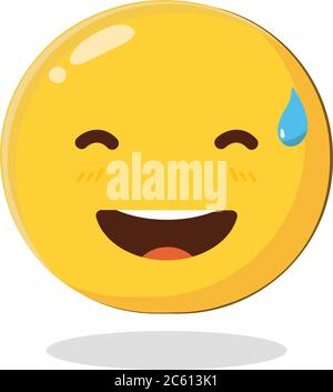 Émoticône souriant avec bouche ouverte et sueur froide. Dessin animé Illustration vectorielle isolée sur fond blanc Illustration de Vecteur