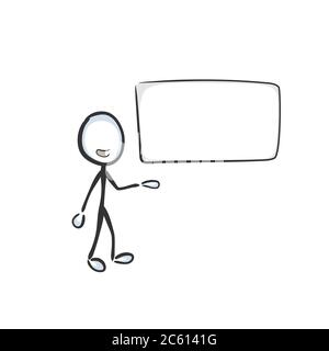 Modèle de publicité. Affichage du tableau blanc. Présentation simple Vector vide. Stickman pas de visage clipart dessin animé. Dessiné à la main. Dessin Doodle, graphique Illustration de Vecteur