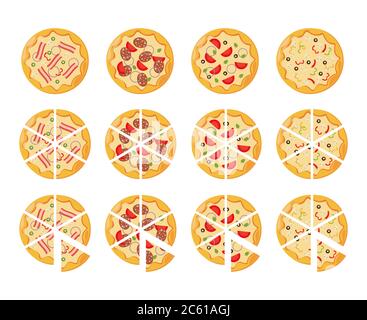 ensemble de pizzas plates icônes isolées sur blanc Illustration de Vecteur