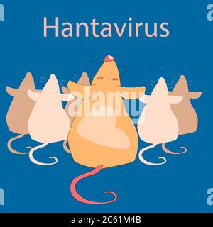 Texte hantavirus sur fond bleu. Foule de rats pour bannière sociale, affiche médicale ou de propagande, avertissement de réseau social ou carte d'information. Étui ou tissu pour téléphone Illustration de Vecteur