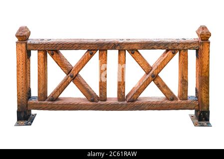 Rail en bois fait main de style rustique isolé sur fond blanc Banque D'Images