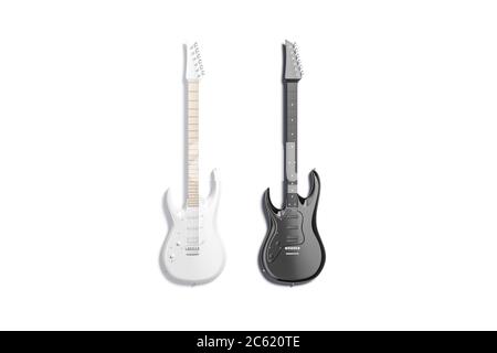 Maquette de guitare électrique noir et blanc vierge, vue de dessus Banque D'Images