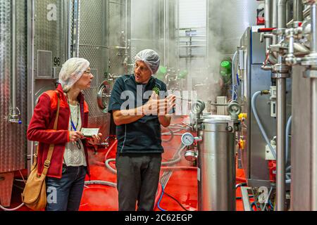 Jörg Geiger Manufaktur pour le vin de fruits et les jus. 42 réservoirs en acier inoxydable - le nouveau grand garde-manger de l'usine II de la manufacture Jörg Geiger Banque D'Images