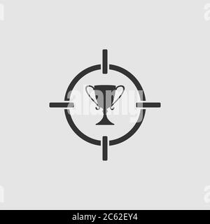 Icône de trophée de la tasse cible plate. Pictogramme noir sur fond gris. Symbole d'illustration vectorielle Illustration de Vecteur