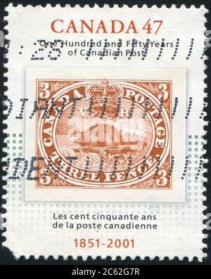 CANADA - VERS 2001 : timbre imprimé par le Canada, montre le premier stade de la Postage canadien, vers 2001 Banque D'Images