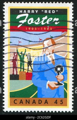 CANADA - VERS 1998 : timbre imprimé par le Canada, montre Harry « Red » Foster (1905-1985), fondateur des Jeux olympiques spéciaux canadiens, passionné de sport, vers 199 Banque D'Images