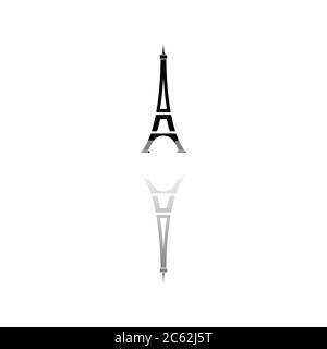 La tour Eiffel. Symbole noir sur fond blanc. Illustration simple. Icône vecteur plat. Ombre de réflexion miroir. Peut être utilisé dans le logo, le Web, le mobile et Illustration de Vecteur