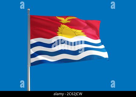 Drapeau national de Kiribati qui agite dans le vent dans un ciel bleu profond. Tissu de haute qualité. Concept de relations internationales. Banque D'Images