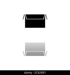 Ouvrir la boîte. Symbole noir sur fond blanc. Illustration simple. Icône vecteur plat. Ombre de réflexion miroir. Peut être utilisé dans le logo, le Web, le mobile et l'interface utilisateur U. Illustration de Vecteur