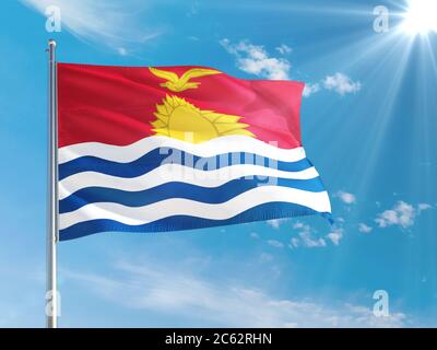 Drapeau national de Kiribati qui agite dans le vent contre un ciel bleu profond. Tissu de haute qualité. Concept de relations internationales. Banque D'Images