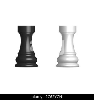 Photo réaliste noir et blanc pièce d'échecs rook. Vue avant, illustration vectorielle. Illustration de Vecteur