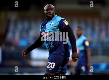 Adebayo Akinfenwa de Wycombe Wanderers lors de la Sky Bet League un match de demi-finale, deuxième match de jambe à Adams Park, Wycombe. Banque D'Images