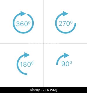 Icône de rotation, 360, 270. 180. icônes de vue ou de rotation à 90 degrés. Illustration vectorielle de stock isolée sur fond blanc. Illustration de Vecteur