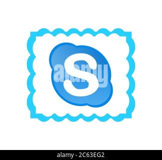 Logotype Skype sur fond blanc. Skype est un logiciel d'application de télécommunications développé par Microsoft. Application Skype . Kharkiv, Ukraine - juin , 2 Banque D'Images