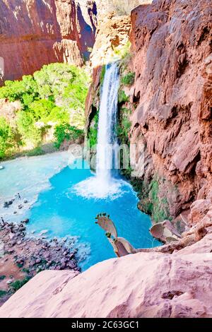 Cascade de Havasu située sur la tribu indienne de Havasupai, dans le nord-ouest de l'Arizona, à côté du parc national du Grand Canyon. Banque D'Images