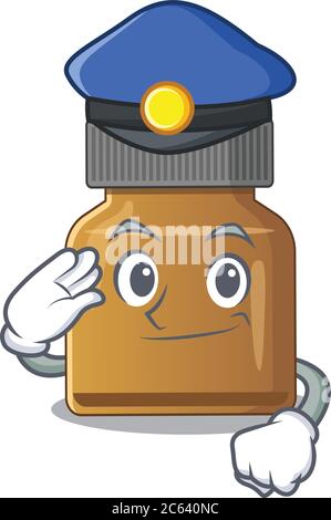 Dessin de dessin animé d'un policier portant un chapeau bleu, la vitamine B en bouteille Illustration de Vecteur