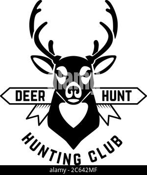 Modèle d'emblème de chasse avec tête de cerf. Élément de design pour logo, étiquette, affiche, affiche, t-shirt. Illustration vectorielle Illustration de Vecteur