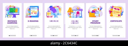Modèle vectoriel d'écrans d'intégration d'applications mobiles et de sites Web de formation à distance Illustration de Vecteur
