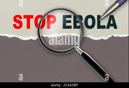 Mot STOP Ebola et la loupe au crayon fait en 2d software Banque D'Images