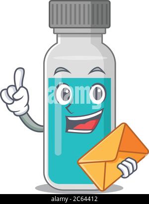 Une image de la bonne humeur de test médical bouteille caricature concept ayant une enveloppe Illustration de Vecteur