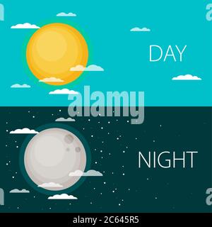 Illustrations vectorielles ou bannières de jour et de nuit. Soleil et lune Illustration de Vecteur