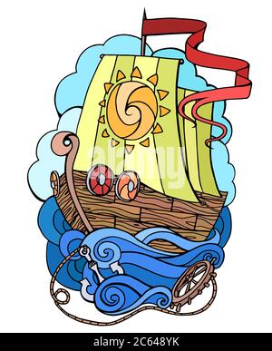 Illustration vectorielle abstraite d'un bateau de mer. Imprimer des T-shirts élément, des cartes postales de votre créativité Illustration de Vecteur