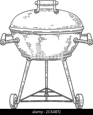 Illustration du barbecue en style gravure isolée sur fond blanc. Élément de conception pour affiche, carte, bannière, panneau, emblème. Image vectorielle Illustration de Vecteur