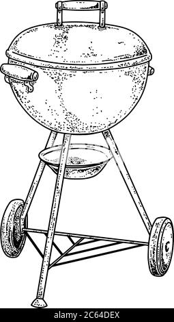 Illustration du barbecue en style gravure. Élément de design pour logo, étiquette, affiche, affiche, t-shirt. Illustration vectorielle Illustration de Vecteur