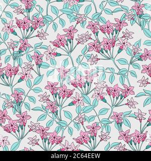 Fleur de jasmin rose dessin à la main art floral sans couture Banque D'Images