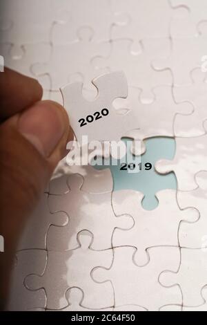 Bonne année avec pièces de puzzle Banque D'Images