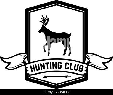 Modèle d'emblème du club de chasse avec silhouette du cerf . Élément de conception pour logo, étiquette, affiche, affiche, bannière. Illustration vectorielle Illustration de Vecteur