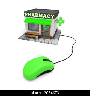 Pharmacie en ligne souris magasin e-commerce pharmacien pharmacie 3D illustration Banque D'Images