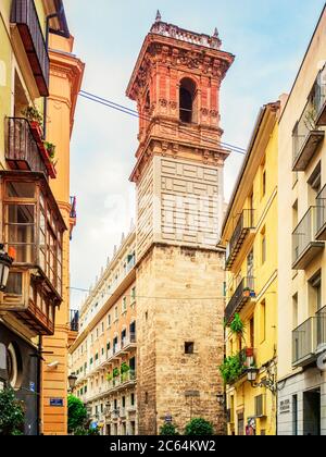 3 mars 2020: Valence, Espagne - la Torre de Sant Bartomeu, la seule partie restante d'une église du XIIIe siècle à Valence, Espagne. Banque D'Images