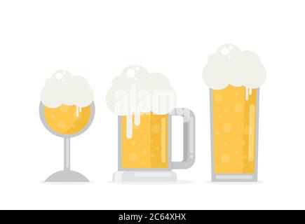Ensemble d'icônes de bière. Bouteille de bière, verre, pinte. Oktoberfest. Illustration vectorielle plate isolée sur fond blanc. Illustration de Vecteur