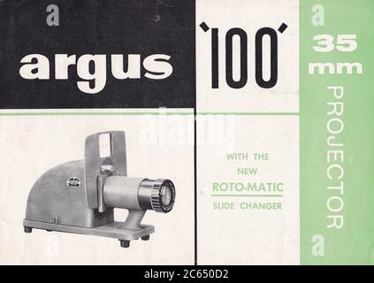 Vintage `Argus `100` 35mm Projector` manuel 1940. Banque D'Images