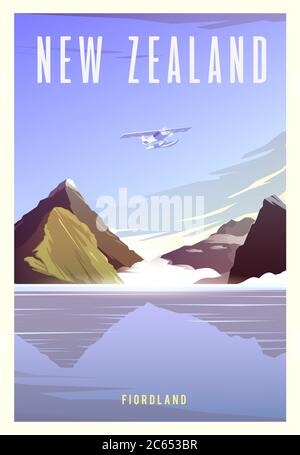 Parc national Fiordland. Illustration de Vecteur