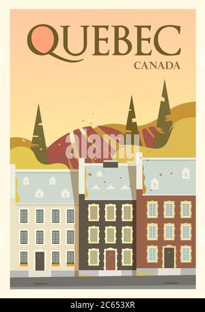 Temps de déplacement. Dans le monde entier. Poster vectoriel de qualité. Québec. Illustration de Vecteur