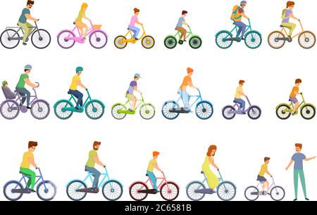 Ensemble d'icônes de la famille de vélos. Ensemble de dessins animés de la famille de vélos d'icônes vectorielles pour la conception de Web Illustration de Vecteur