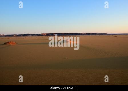 Belle vue sur le désert du Sahara à proximité de l'oasis de Dakhla en Égypte au coucher du soleil. Sahara. Afrique Banque D'Images