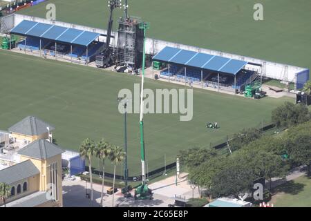 Orlando, Floride, États-Unis. 6 juillet 2020. Vue aérienne du terrain de football du complexe Disney's Wide World of Sports, le FC Dallas s'étant retiré du tournoi MLS is Back en Floride après que 10 joueurs aient été testés positifs pour le coronavirus le 6 juillet 2020 à Orlando, en Floride. Crédit : Mpi34/Media Punch/Alay Live News Banque D'Images