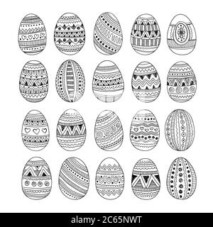 Ensemble d'œufs de Pâques ornementaux dessinés à la main Illustration de Vecteur
