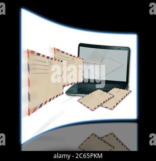 Ordinateur recevoir le courrier entrant en 3d software Banque D'Images