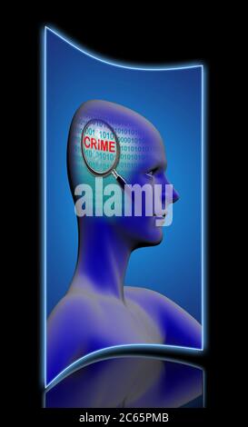 profil d'un homme avec gros plan de la loupe sur le crime fait dans le logiciel 2d Banque D'Images