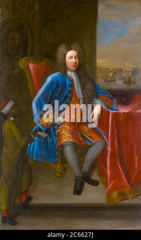 Elihu Yale (1649-1721), avec son serviteur, portrait peint par James Worsdale, avant 1721 Banque D'Images