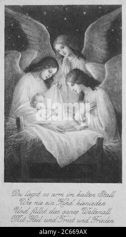 Bébé Jésus entouré par des anges, en mémoire de la Sainte Communion, ca 1910, Allemagne / Jesuskind umgeben von Engel, Andenken an die heilige Kommunion, ca 1910, Deutschland, Historisch, historique, numérique reproduction améliorée d'un original du 19ème siècle / digitale Reproduktion einer Originalvorlage aus dem 19. Jahrhundert Banque D'Images