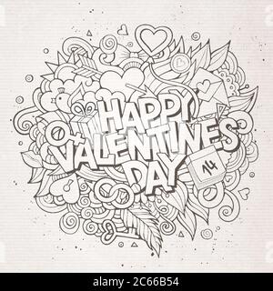 Dessin animé vecteur Doodle dessiné à la main Happy Valentines Day Illustration de Vecteur