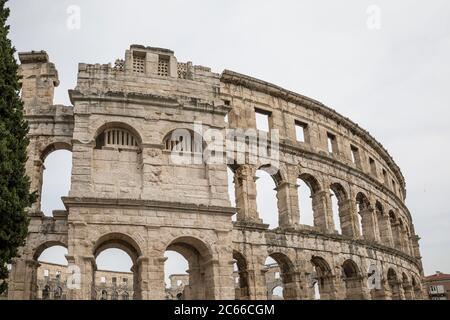 Pula Arena (amphithéâtre romain), péninsule d'Istrie, Croatie Banque D'Images